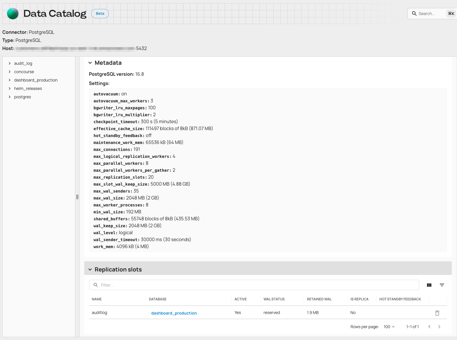 Data catalog, Postgres metadata